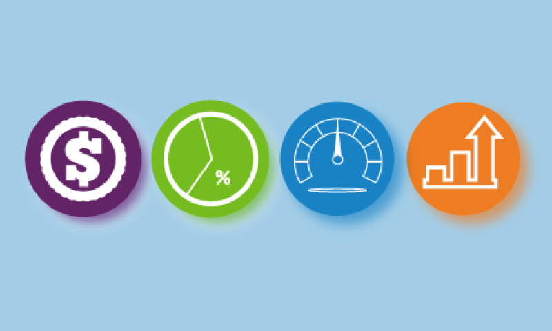 Funding page icons, dollar sign, 3 line chart and a pie chart